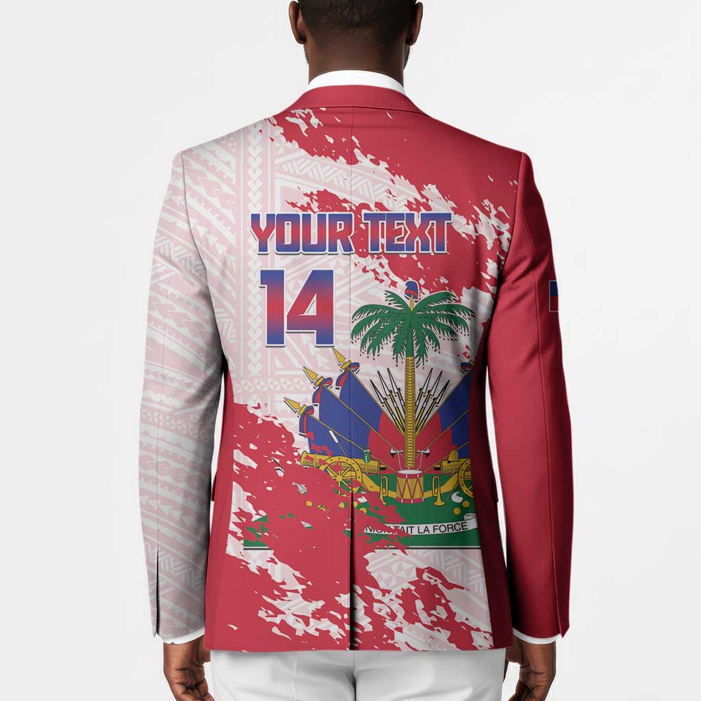 Custom Haiti Football Blazer Les Grenadiers Red Grunge Polynesian Tattoo