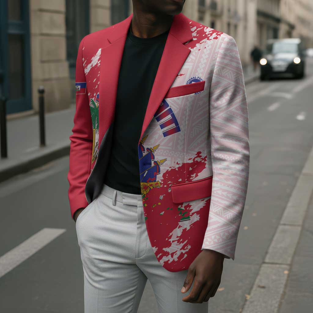 Custom Haiti Football Blazer Les Grenadiers Red Grunge Polynesian Tattoo