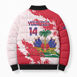 Custom Haiti Football Bomber Puffer Jacket Les Grenadiers Red Grunge Polynesian Tattoo
