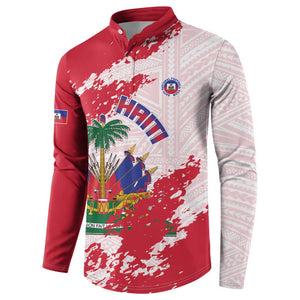 Custom Haiti Football Button Sweatshirt Les Grenadiers Red Grunge Polynesian Tattoo