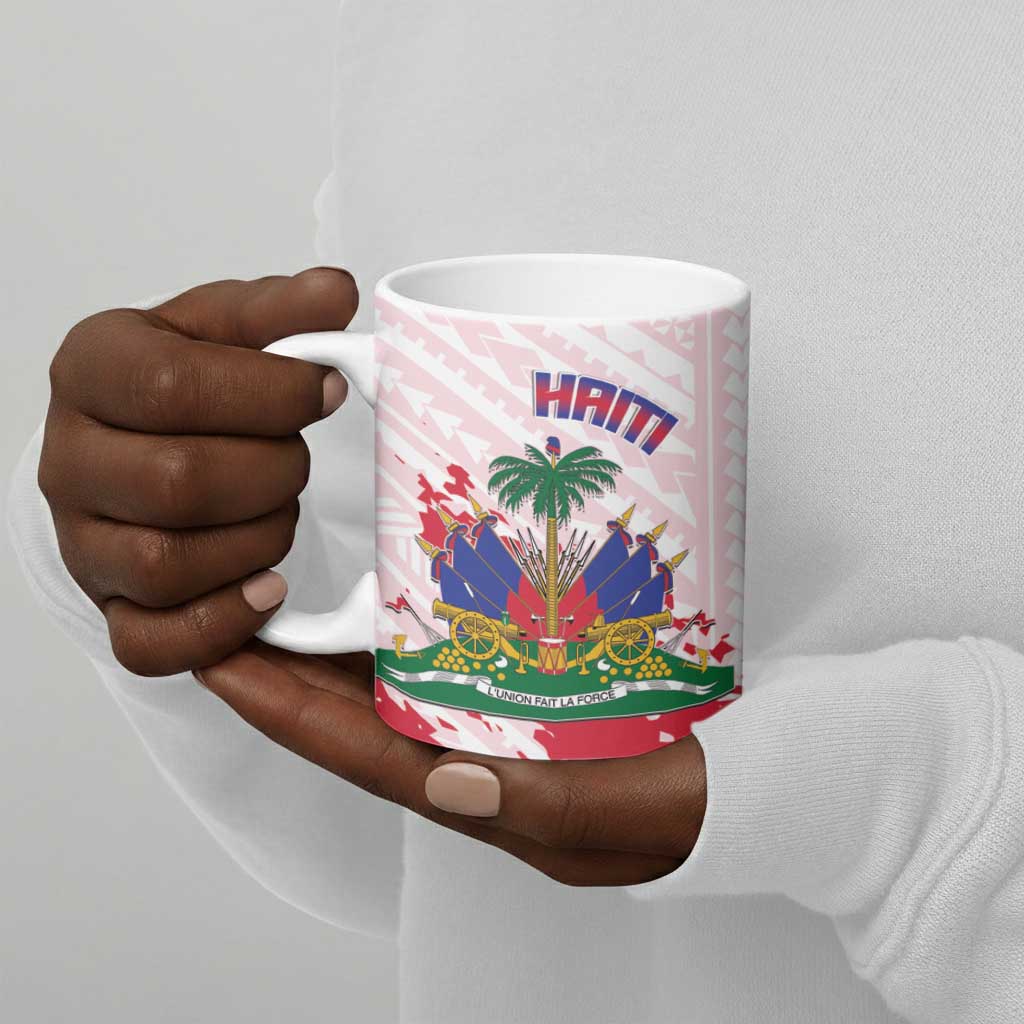 Custom Haiti Football Ceramic Mug Les Grenadiers Red Grunge Polynesian Tattoo