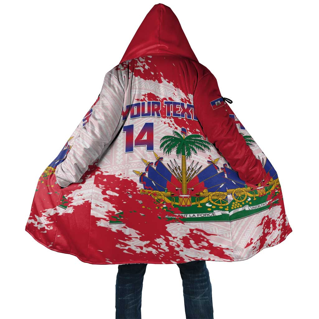 Custom Haiti Football Cloak Les Grenadiers Red Grunge Polynesian Tattoo