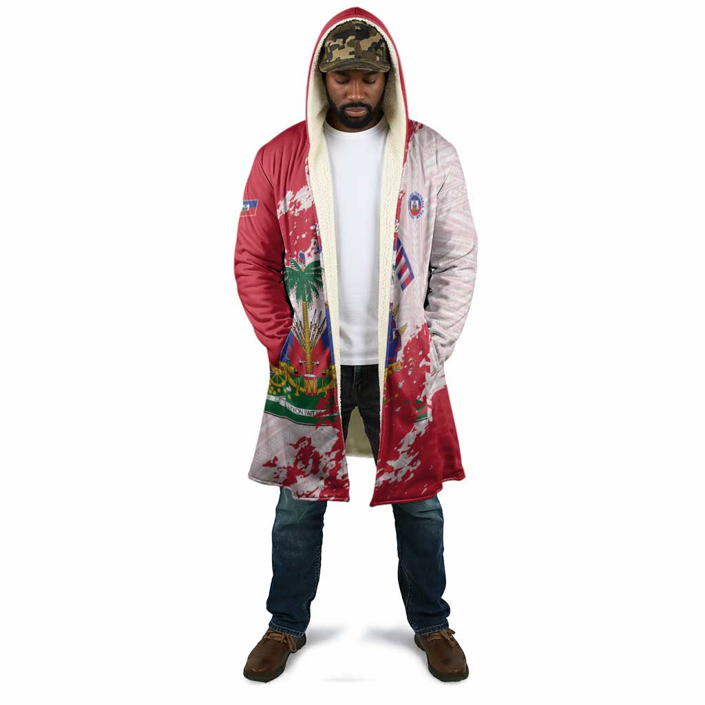 Custom Haiti Football Cloak Les Grenadiers Red Grunge Polynesian Tattoo