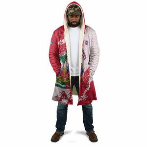 Custom Haiti Football Cloak Les Grenadiers Red Grunge Polynesian Tattoo