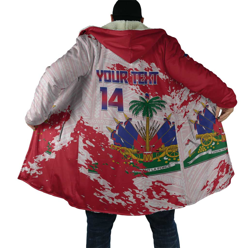 Custom Haiti Football Cloak Les Grenadiers Red Grunge Polynesian Tattoo