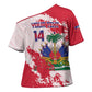 Custom Haiti Football Cross Shoulder Shirt Les Grenadiers Red Grunge Polynesian Tattoo