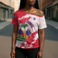 Custom Haiti Football Cross Shoulder Shirt Les Grenadiers Red Grunge Polynesian Tattoo