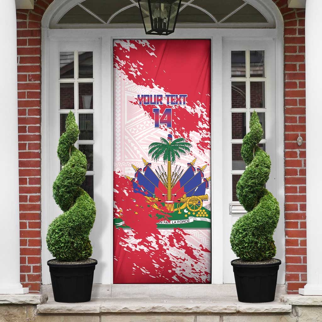 Custom Haiti Football Door Cover Les Grenadiers Red Grunge Polynesian Tattoo