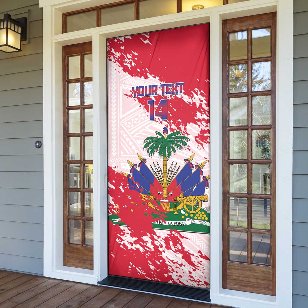 Custom Haiti Football Door Cover Les Grenadiers Red Grunge Polynesian Tattoo