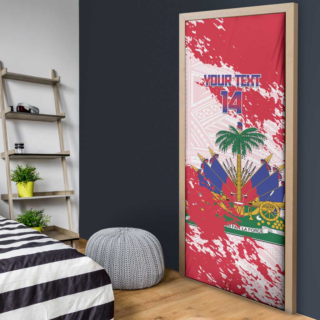 Custom Haiti Football Door Cover Les Grenadiers Red Grunge Polynesian Tattoo