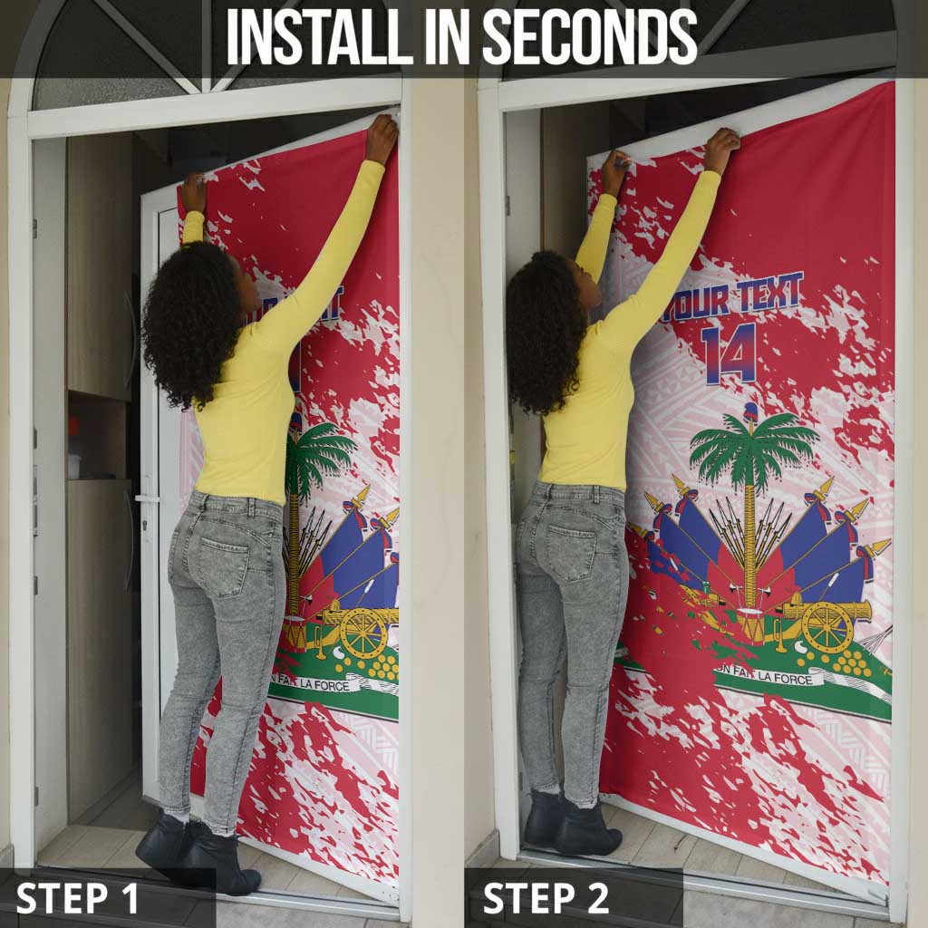 Custom Haiti Football Door Cover Les Grenadiers Red Grunge Polynesian Tattoo