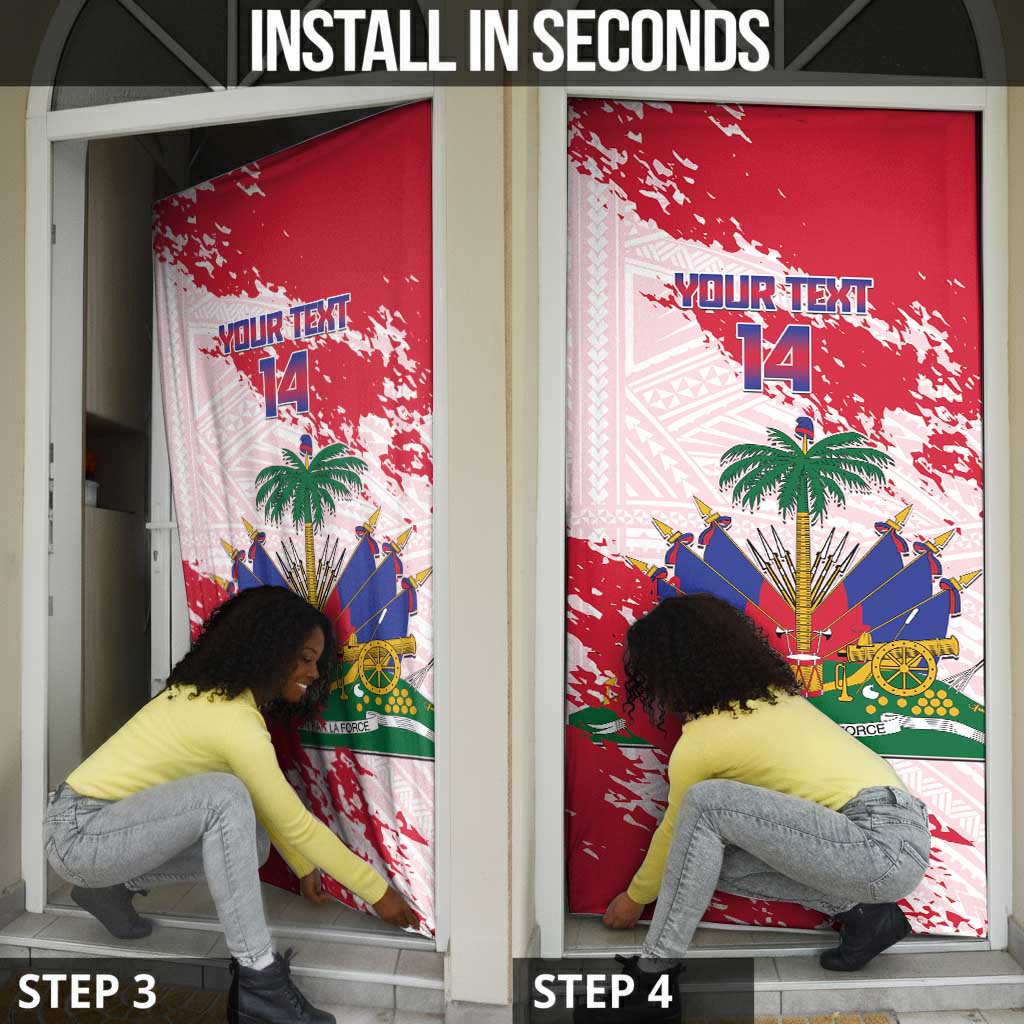 Custom Haiti Football Door Cover Les Grenadiers Red Grunge Polynesian Tattoo