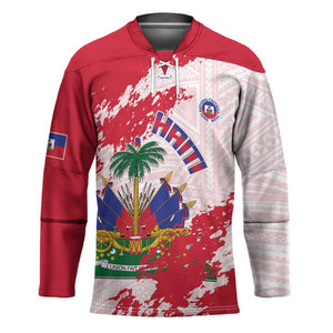 Custom Haiti Football Hockey Jersey Les Grenadiers Red Grunge Polynesian Tattoo