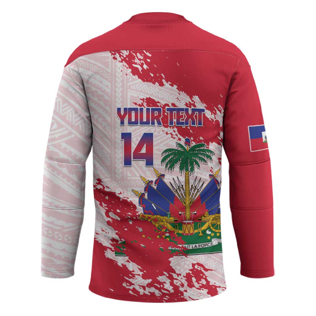 Custom Haiti Football Hockey Jersey Les Grenadiers Red Grunge Polynesian Tattoo