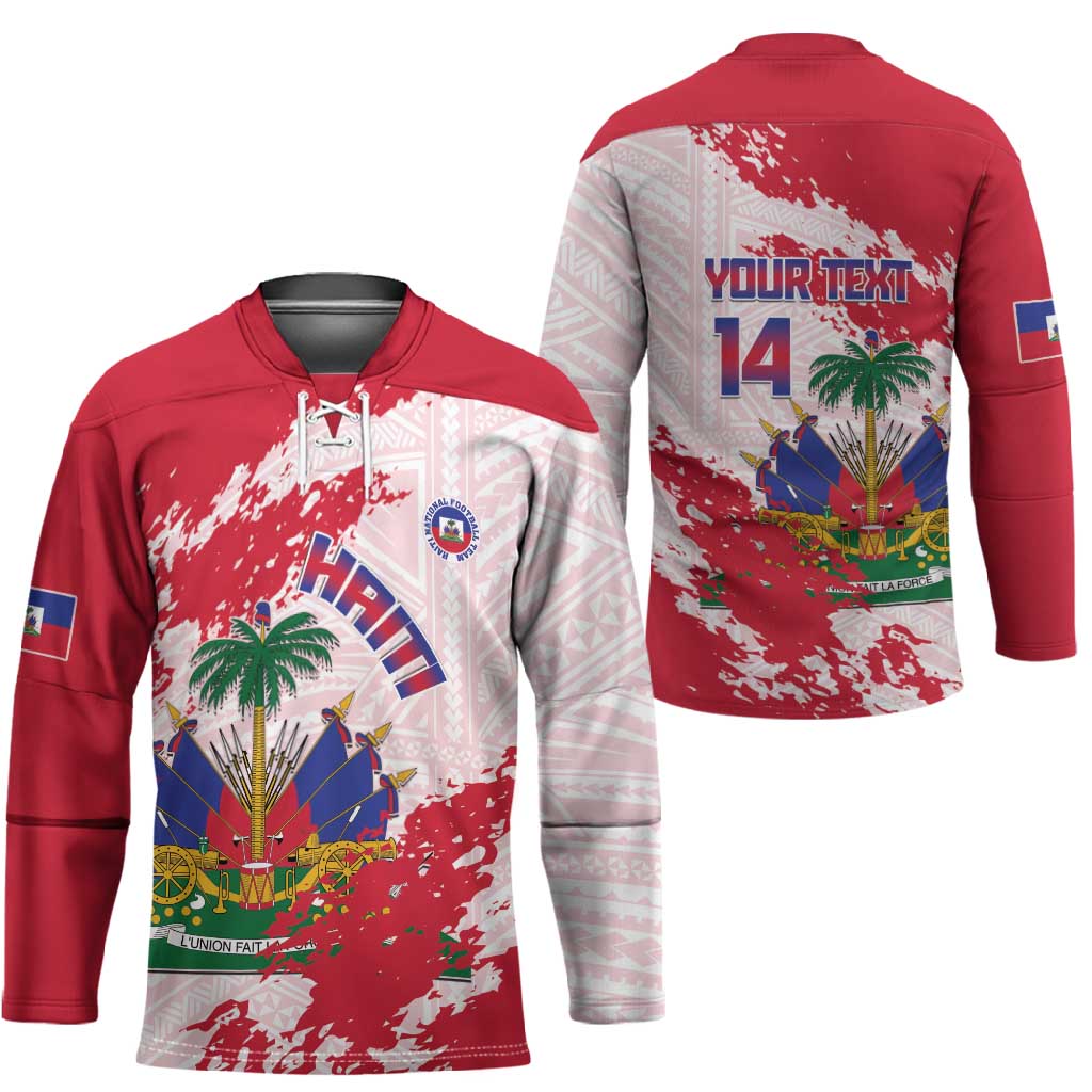 Custom Haiti Football Hockey Jersey Les Grenadiers Red Grunge Polynesian Tattoo