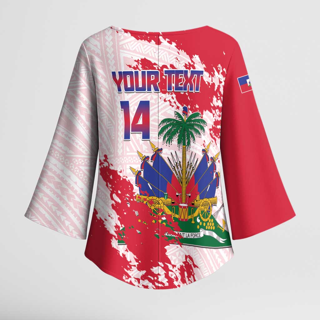 Custom Haiti Football Kimono Sleeve Blouse Les Grenadiers Red Grunge Polynesian Tattoo