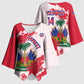 Custom Haiti Football Kimono Sleeve Blouse Les Grenadiers Red Grunge Polynesian Tattoo