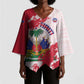 Custom Haiti Football Kimono Sleeve Blouse Les Grenadiers Red Grunge Polynesian Tattoo
