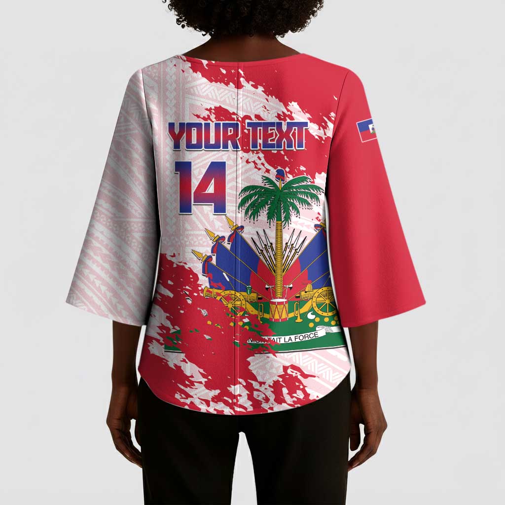 Custom Haiti Football Kimono Sleeve Blouse Les Grenadiers Red Grunge Polynesian Tattoo