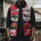 Custom Haiti Football Sleeveless Puffer Jacket Les Grenadiers Red Grunge Polynesian Tattoo