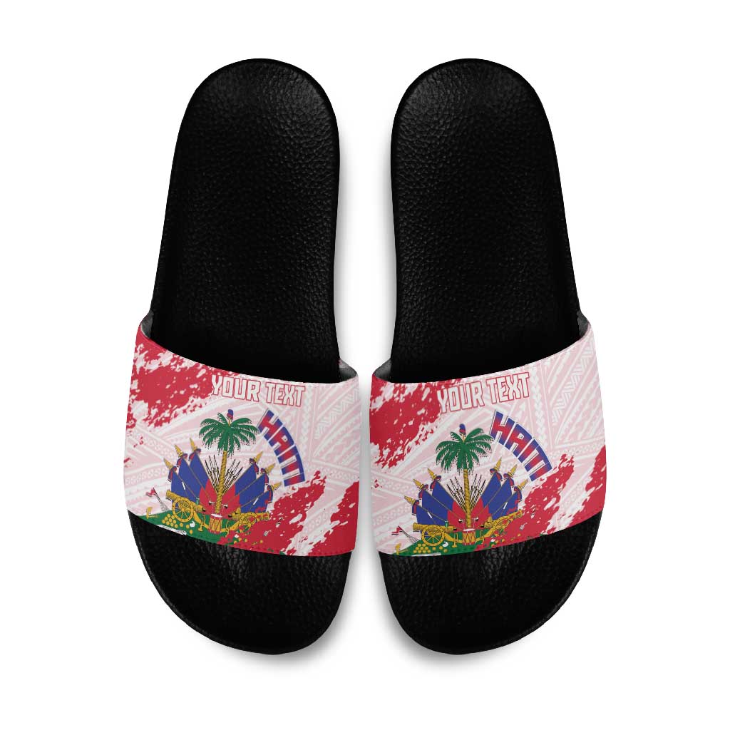 Custom Haiti Football Slide Sandals Les Grenadiers Red Grunge Polynesian Tattoo