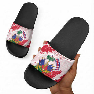 Custom Haiti Football Slide Sandals Les Grenadiers Red Grunge Polynesian Tattoo