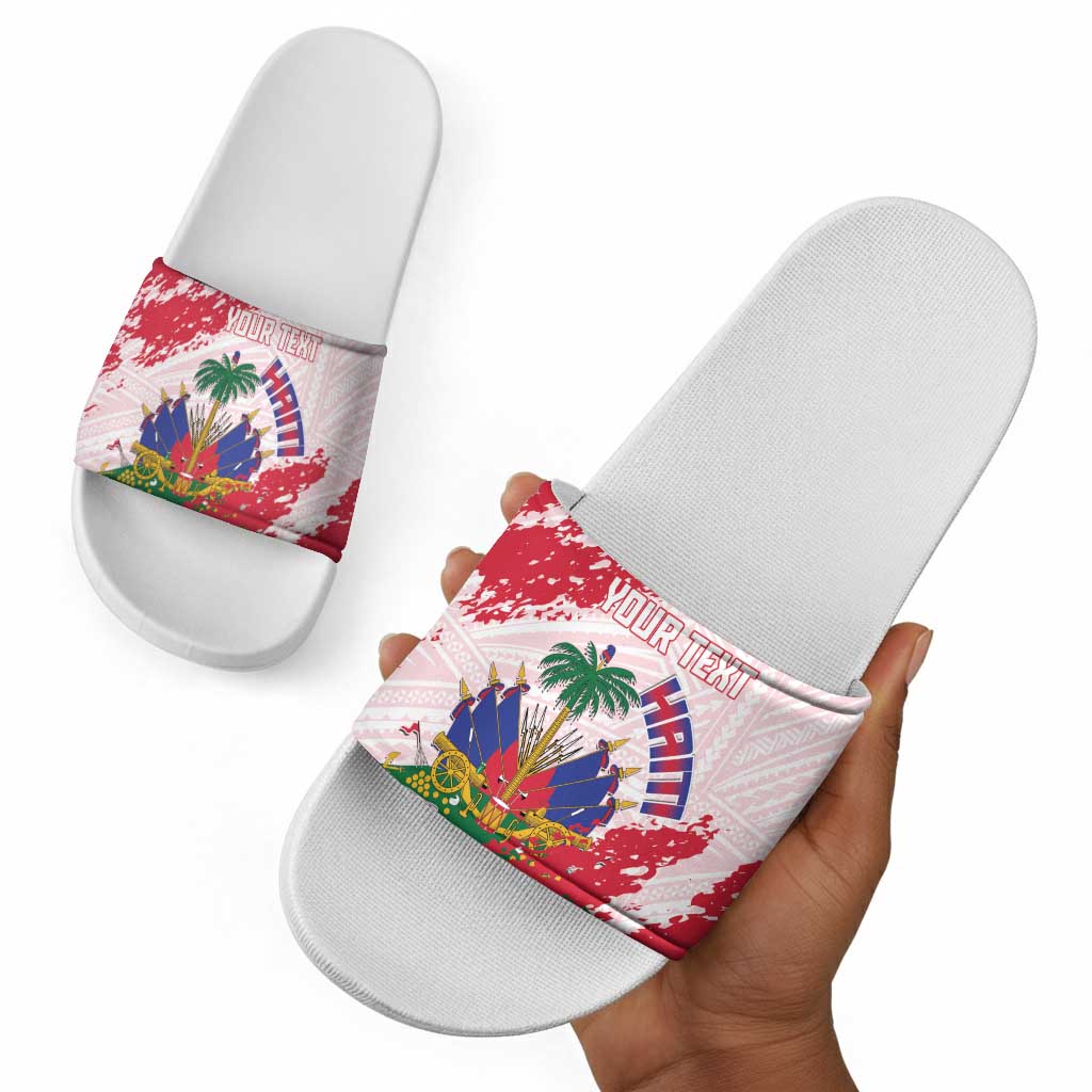 Custom Haiti Football Slide Sandals Les Grenadiers Red Grunge Polynesian Tattoo