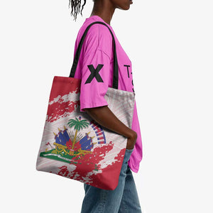 Custom Haiti Football Tote Bag Les Grenadiers Red Grunge Polynesian Tattoo