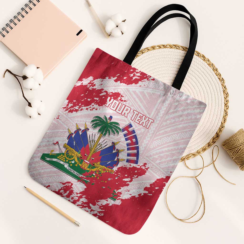 Custom Haiti Football Tote Bag Les Grenadiers Red Grunge Polynesian Tattoo