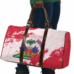 Custom Haiti Football Travel Bag Les Grenadiers Red Grunge Polynesian Tattoo
