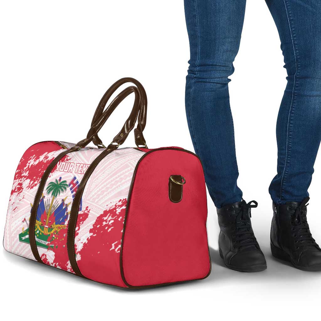 Custom Haiti Football Travel Bag Les Grenadiers Red Grunge Polynesian Tattoo
