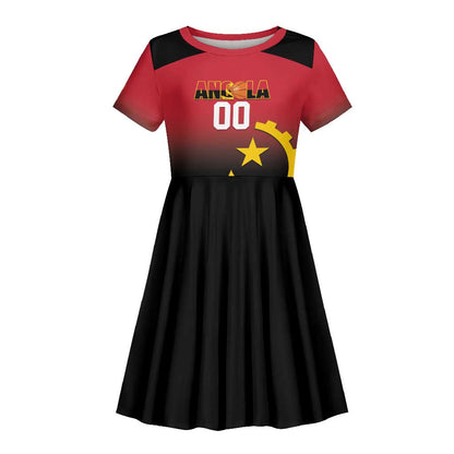 Afro Basketball Custom Angola Kid Short Sleeve Dress Go Champions Angolan - African Pride