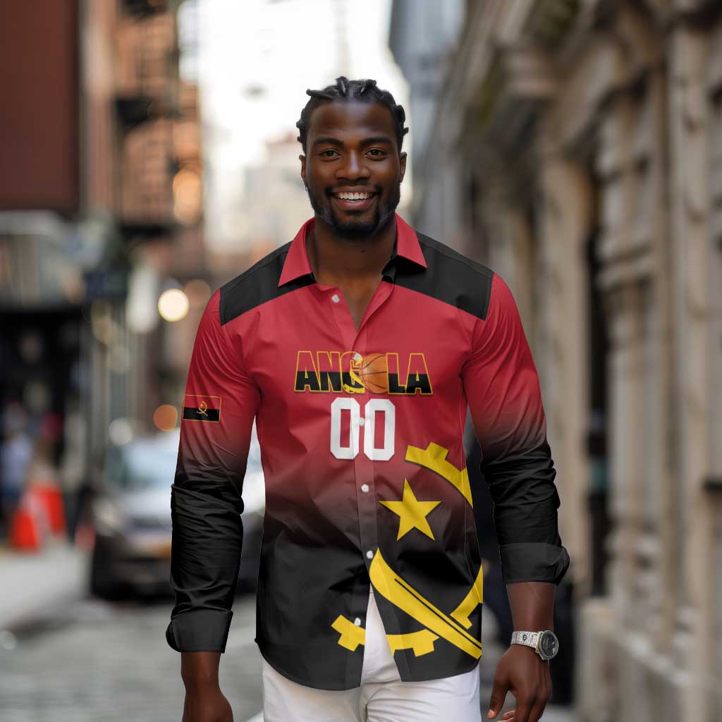 Afro Basketball Custom Angola Long Sleeve Button Shirt Go Champions Angolan - African Pride