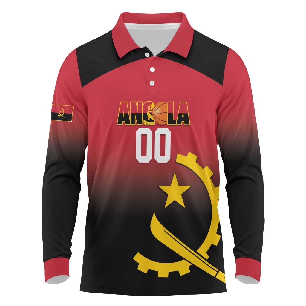 Afro Basketball Custom Angola Long Sleeve Polo Shirt Go Champions Angolan - African Pride