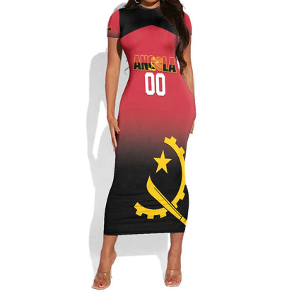 Afro Basketball Custom Angola Short Sleeve Bodycon Dress Go Champions Angolan - African Pride