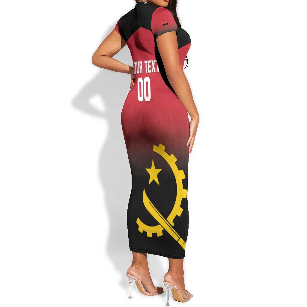 Afro Basketball Custom Angola Short Sleeve Bodycon Dress Go Champions Angolan - African Pride