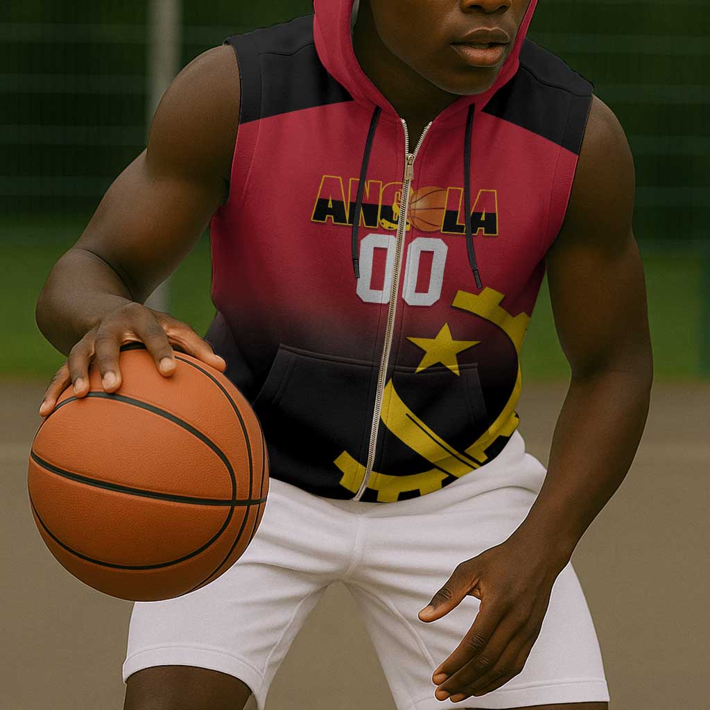 Afro Basketball Custom Angola Sleeveless Zip Hoodie Go Champions Angolan - African Pride