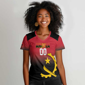 Afro Basketball Custom Angola Women V-Neck T-Shirt Go Champions Angolan - African Pride