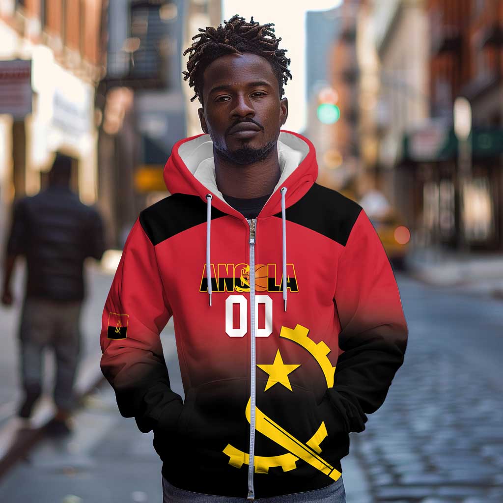 Afro Basketball Custom Angola Zip Hoodie Go Champions Angolan - African Pride