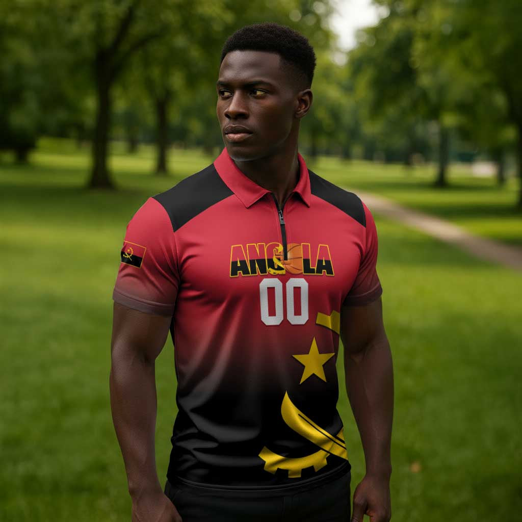 Angola Basketball Custom Zipper Polo Shirt Go Champions Angolan