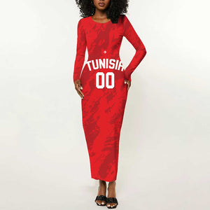 Afro Basketball Custom Tunisia Long Sleeve Bodycon Dress Go Champions Eagles of Carthage - African Pride