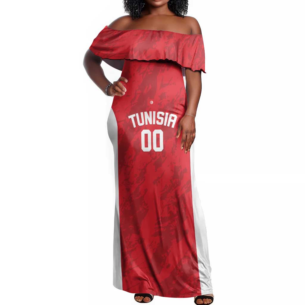 Afro Basketball Custom Tunisia Off Shoulder Maxi Dress Go Champions Eagles of Carthage - African Pride