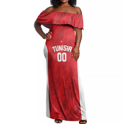 Afro Basketball Custom Tunisia Off Shoulder Maxi Dress Go Champions Eagles of Carthage - African Pride