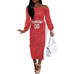 Afro Basketball Custom Tunisia Off The Shoulder Long Sleeve Dress Go Champions Eagles of Carthage - African Pride