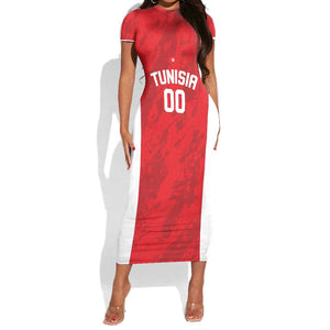 Afro Basketball Custom Tunisia Short Sleeve Bodycon Dress Go Champions Eagles of Carthage - African Pride