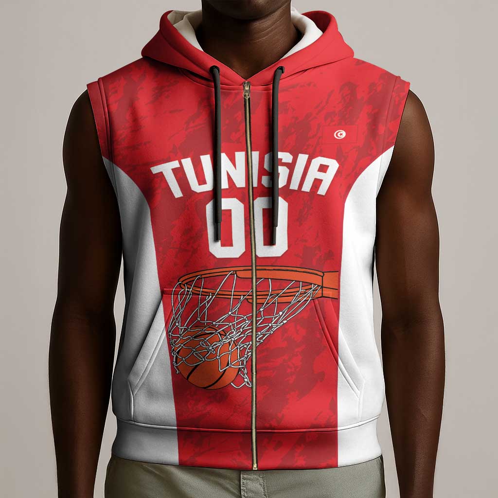 Afro Basketball Custom Tunisia Sleeveless Zip Hoodie Go Champions Eagles of Carthage - African Pride