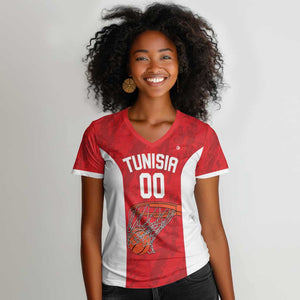 Afro Basketball Custom Tunisia Women V-Neck T-Shirt Go Champions Eagles of Carthage - African Pride