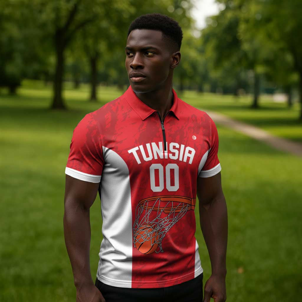 Tunisia Basketball Custom Zipper Polo Shirt Go Champions Eagles of Carthage