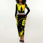 Afro Jamaica Legend Bob Long Sleeve Bodycon Dress The King Of Reggae LT14