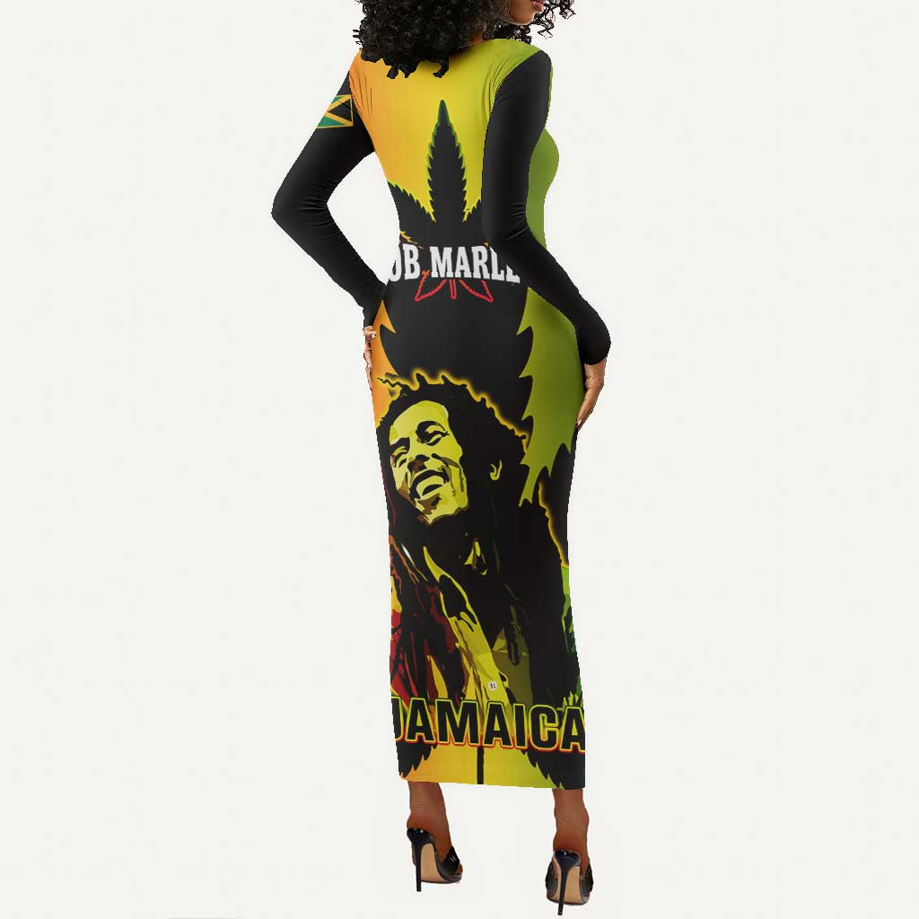 Afro Jamaica Legend Bob Long Sleeve Bodycon Dress The King Of Reggae LT14